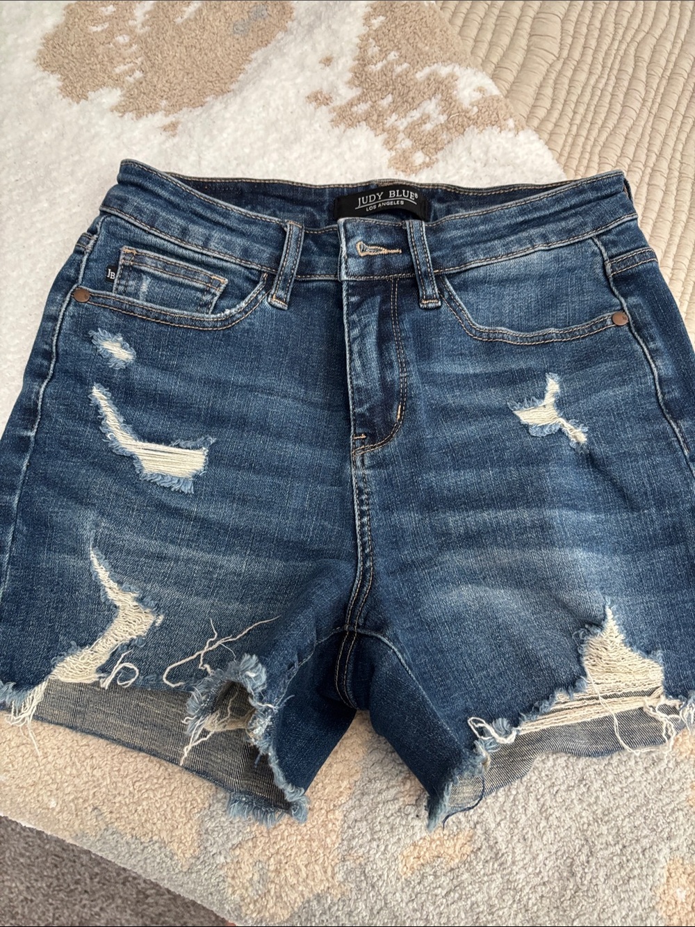 Judy Blue Dark Blue Distressed Denim Cutoff Shorts